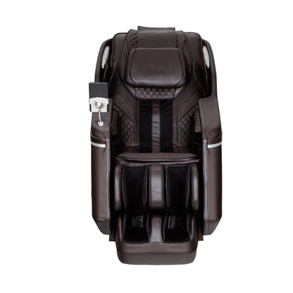 Front profile view of the Titan 4D ION full body massage chair in dark brown.